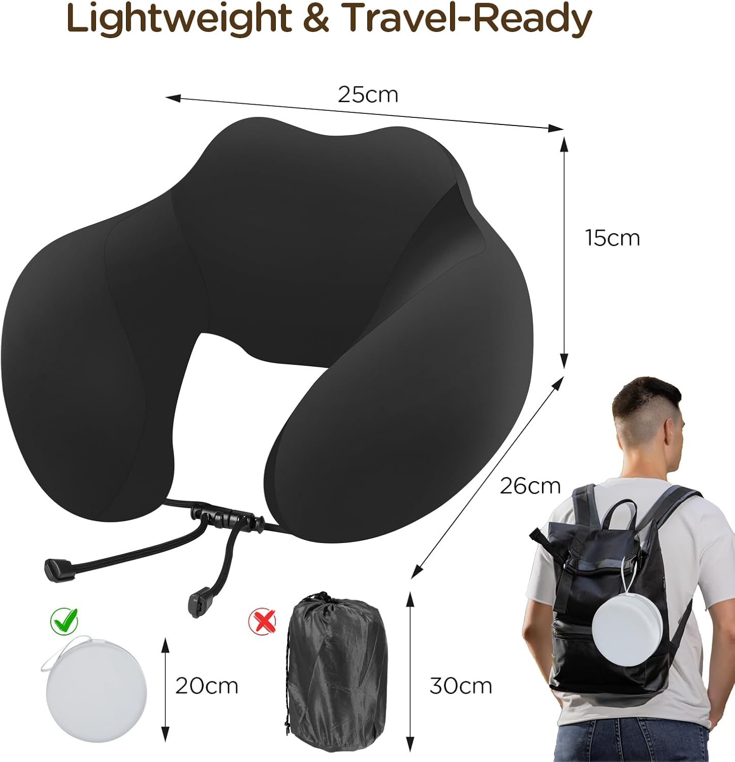 Cozary U Shaped Travel Pillow, Neck Pillow with Ice Silk Cover